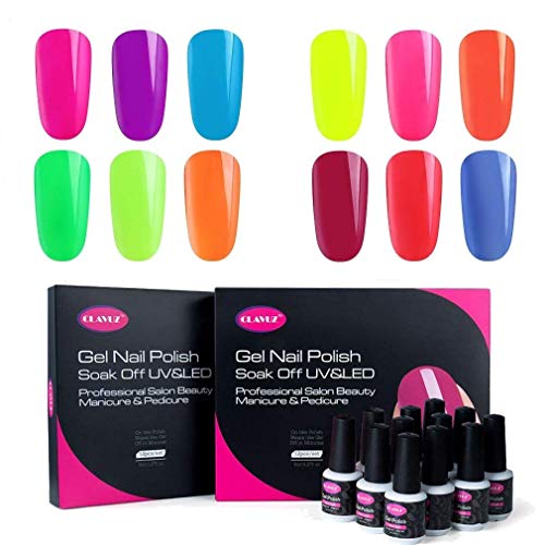 Clavuz Esmaltes Semipermanentes en Gel UV LED, 12pcs Neon Esmaltes de Uñas Soak-off (12 colores)