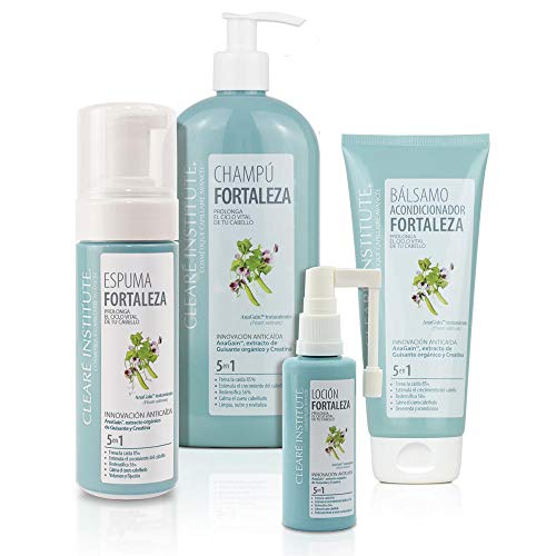 Clearé Institute Espuma Fortaleza Anticaída - Calma Cuero Cabelludo | Estimula el Crecimiento del Cabello | 97% Ingredientes Naturales | Aporta Volumen y Fijación |  Sin Siliconas y parabenos - 150ml