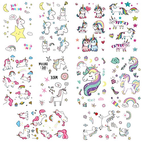 Clerfy Acc 500pcs Unicornio Tatuajes temporales Falso Tatuajes Pegatinas para niños niñas Fiestas Infantiles Unicornio cumpleaños de niños Regalo piñata