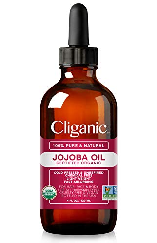 Cliganic Aceite de Jojoba Bio, 100% Puro Ecologico (120 ml) prensado en frio, natural vegano, sin hexano | para cabello, cara, cuticulas, pelo, masajes