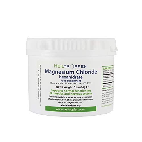 Cloruro de Magnesio 454g, Hexahidrato, Grado Farmacéutico, Polvo de Cristal, Pure Ph. Eur., BP, USP, 100% Comestible - Alivio del Dolor Muscular
