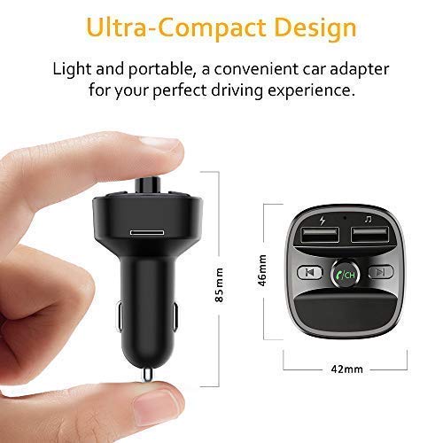 Cocoda Transmisor FM Bluetooth, [Luz de Anillo Azul] Manos Libres para Coche, Inalámbrico Reproductor MP3 Mechero Coche Adaptador Receptor con Dual USB 5V/2.4A & 1A, Soporte Tarjetas SD + U Disk