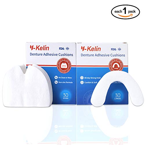 Cojín adhesivo para prótesis dental Y-Kelin, 30 almohadillas más bajas, 30 almohadillas (Cada paquete de 1)