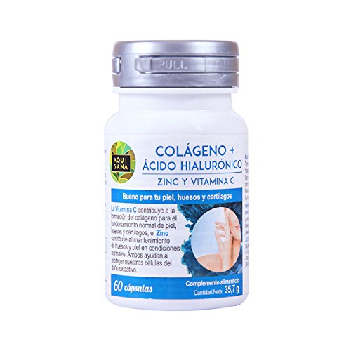 Colágeno con Ácido Hialurónico Cápsulas | Colágeno Hidrolizado con Acido Hialurónico y Vitamina C + Zinc | Piel Radiante | Articulaciones Sanas - Aquisana - 60 Cápsulas