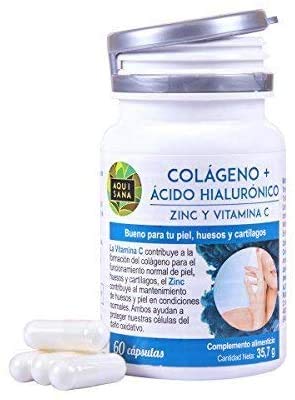 Colágeno con Ácido Hialurónico Cápsulas | Colágeno Hidrolizado con Acido Hialurónico y Vitamina C + Zinc | Piel Radiante | Articulaciones Sanas - Aquisana - 60 Cápsulas