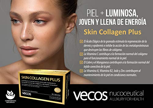 Colágeno con elastina para el cuidado de la piel – Anti arrugas con vitaminas A, B2, C, yodo, cobre y zinc para la hidratación de la dermis – 90 cápsulas