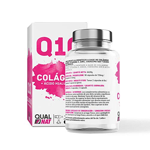 Colágeno Con Magnesio | Vitamina C| Ácido Hialurónico + Q10 |Colágeno Marino | Perfecto para Mejorar Piel, Cabello y Articulaciones | 90 Cápsulas | Qualnat