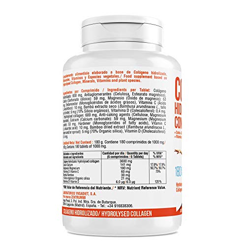 Colágeno hidrolizado con calcio para huesos y articulaciones – Colágeno con vitamina C y vitamina D para ayudar a la energía del día a día (180)