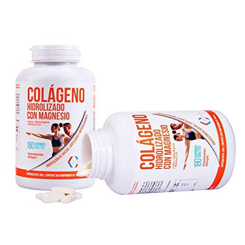 Colágeno hidrolizado con calcio para huesos y articulaciones – Colágeno con vitamina C y vitamina D para ayudar a la energía del día a día (180)