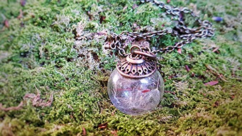 Colgante pequeño de Diente de León - Joya de estilo vintage con flores secas naturales - Bola de cristal de 20mm - Regalos originales para mujer - Regalo cumpleaños