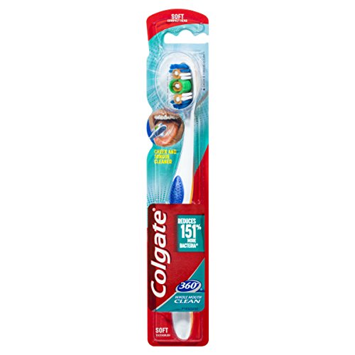 Colgate 360, Cepillo de dientes, Suave, limpiador de lengua y mejillas - 1 ud