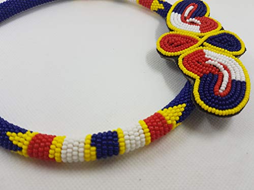 Collar étnico para mujer, gargantilla hecha de perlas azules originales Masai étnica azules con motivo de máscara