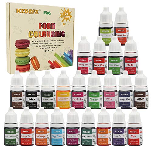 Colorante alimentario 24*6ml, Colorante Alimentario Alta Concentración Liquid Set para Colorear los Bebidas Pasteles Galletas Macaron Fondant