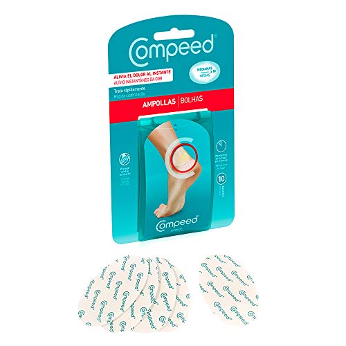 COMPEED Ampollas Medianas, 10 Apósitos Hidrocoloides - Pack de 2 (Total 20), Cuidado de Pies, Cura más rápido, Dimensiones: 4,2 cm x 6,8 cm