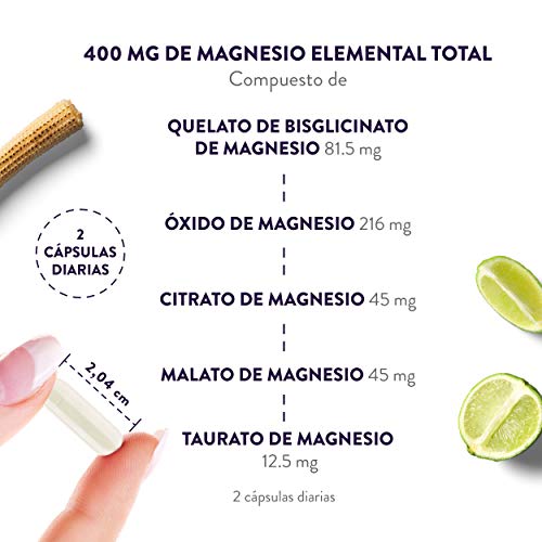 Complejo de Magnesio Fullnesium - 180 Cápsulas - 400 mg/Dosis Diaria - Óxido de Magnesio, Citrato de Magnesio, Malato de Magnesio, Taurato de Magnesio - 100% Vegano