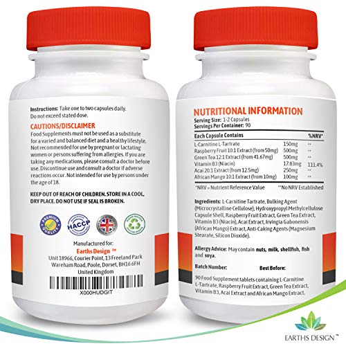 Complejo Mango Africano - Con Cetonas de Frambuesa, Capsicum, Café Verde y Glucomanano - Suplemento Máxima Concentración - Apto Vegetarianos - 90 Cápsulas (Suministro 3 Meses) de Earths Design