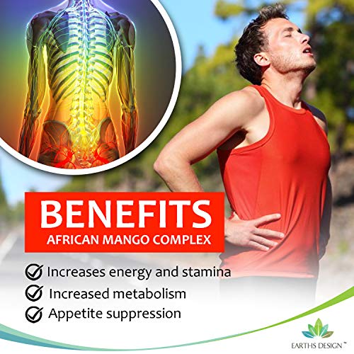 Complejo Mango Africano - Con Cetonas de Frambuesa, Capsicum, Café Verde y Glucomanano - Suplemento Máxima Concentración - Apto Vegetarianos - 90 Cápsulas (Suministro 3 Meses) de Earths Design