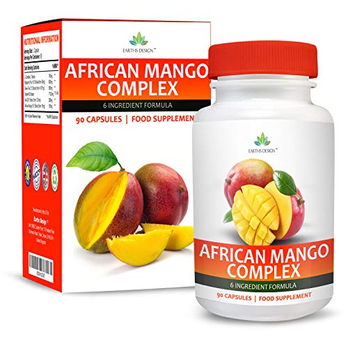 Complejo Mango Africano - Con Cetonas de Frambuesa, Capsicum, Café Verde y Glucomanano - Suplemento Máxima Concentración - Apto Vegetarianos - 90 Cápsulas (Suministro 3 Meses) de Earths Design