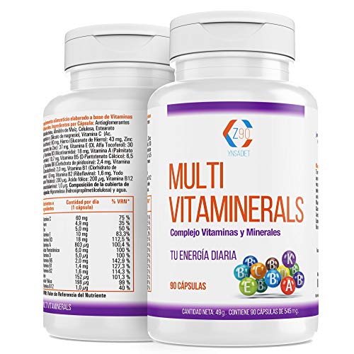 Complejo vitamínico con minerales, vitamina C, vitaminas B2, B3, B5, B6 y B12 y hierro - Multivitamínico para combatir el cansancio, la fatiga y aumentar el bienestar de tu cuerpo (90 cápsulas)