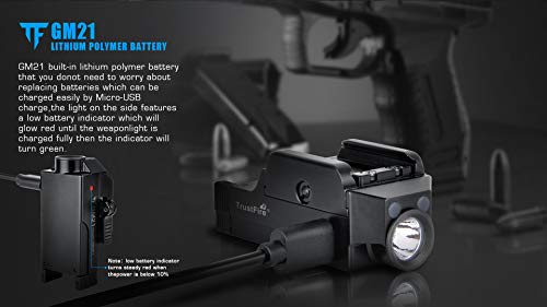 Comunite GM21 - Luz LED para pistola (510 lúmenes, recargable, con riel ajustable, montaje de liberación rápida para Glock, Springfield, Sig Sauer)