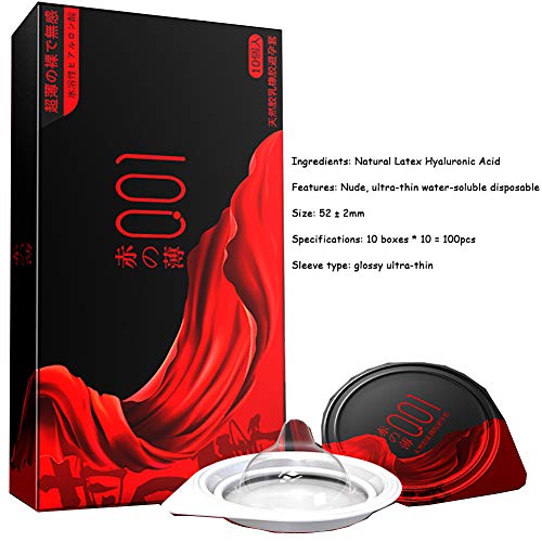Condones Sensación Ultrafina Fina Conductividad Térmica Látex Natural Cubierto a Base de Agua Premium Lube 100pcs,Ultrathin