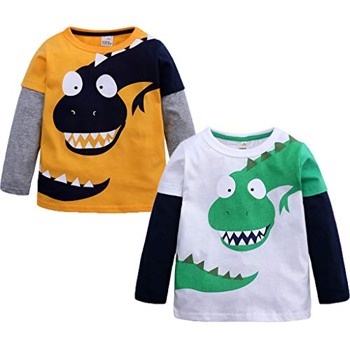 Conjunto Otoño Camiseta Manga Larga,JiaMeng Niño de Dibujos Animados Dinosaurio Remiendo Camisa Tops Trajes Ropa de Blusa Bebe niño Manga Larga Camisetas