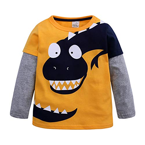 Conjunto Otoño Camiseta Manga Larga,JiaMeng Niño de Dibujos Animados Dinosaurio Remiendo Camisa Tops Trajes Ropa de Blusa Bebe niño Manga Larga Camisetas