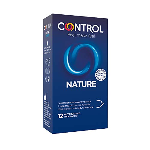 Control Preservativos Nature - Caja de condones, gama placer natural, lubricados, perfecta adaptabilidad, sexo seguro, 12 unidades