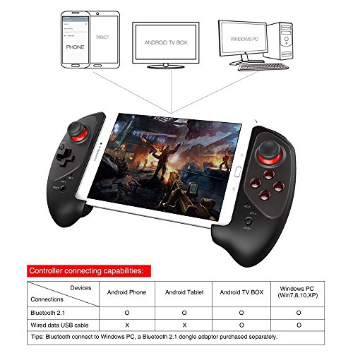 Controlador de Juego inalámbrico, PowerLead Gamepad actualizado Controlador de Juego retráctil inalámbrico Práctico Stretch Pad para Android/iOS - Juego Directo