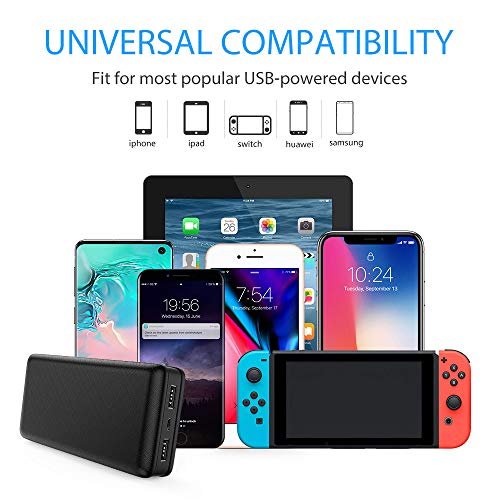 Coolreall Powerbank 20000mAh, Alta Capacidad Dual Puertos Bateria Externa con Indicador de Estado LED, Compatible con iPhone, iPad, Samsung, Huawei y Otros Smartphones (Negro)