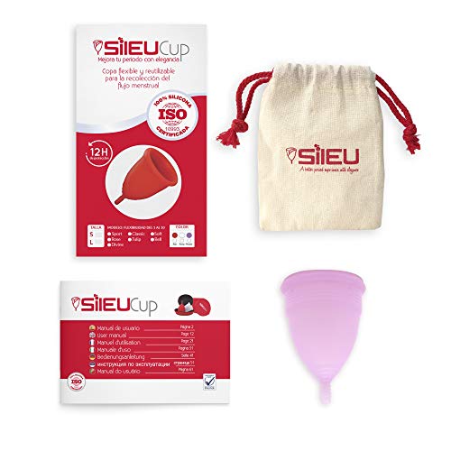 Copa Menstrual Sileu Cup Soft - Ayuda prevenir infecciones urinarias, cistitis, vejigas sensibles, calambres, cólicos menstruales - Disminuye dolor causado por menstruación - Talla L, Morado