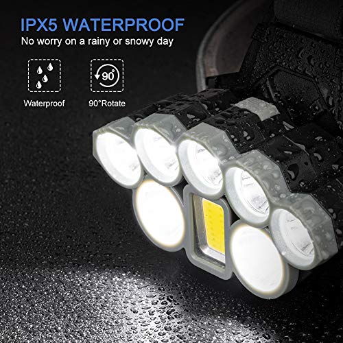 Coquimbo Linterna Frontal Led Recargable, 2000 Lúmenes Linterna Cabeza con 8 LEDs y 8 Modos de luz, Impermeable Linterna de Cabeza para Casco, Camping, Bicicleta, Pesca