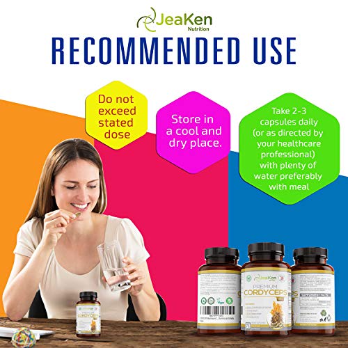 CORDYCEPS SINENSIS CÁPSULAS Por JeaKen - Suplementos Alimenticios que Mejora la Energía y la Resistencia, Reduce La Fatiga, Aumenta la Inmunidad y Alivio del Estrés - 60 Energy Capsulas Veganas