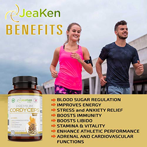 CORDYCEPS SINENSIS CÁPSULAS Por JeaKen - Suplementos Alimenticios que Mejora la Energía y la Resistencia, Reduce La Fatiga, Aumenta la Inmunidad y Alivio del Estrés - 60 Energy Capsulas Veganas
