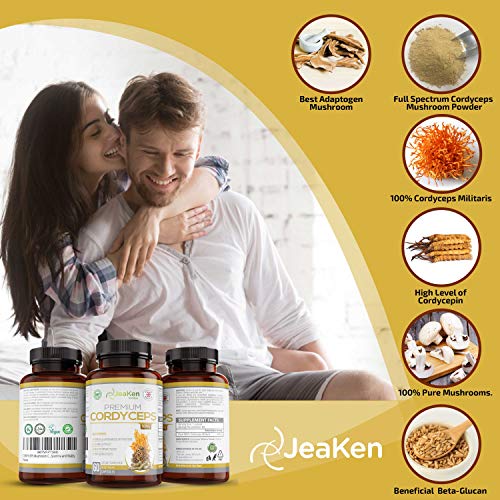 CORDYCEPS SINENSIS CÁPSULAS Por JeaKen - Suplementos Alimenticios que Mejora la Energía y la Resistencia, Reduce La Fatiga, Aumenta la Inmunidad y Alivio del Estrés - 60 Energy Capsulas Veganas