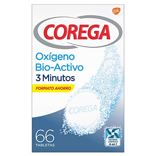 Corega Oxígeno Bio-Activo 3 Minutos Tabletas Limpiadoras para Prótesis Dentales, Férula Dental y Ortodoncia - 66 tabletas