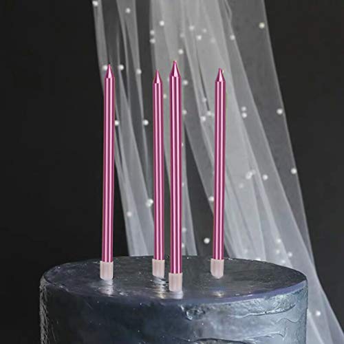 Coriver Velas de cumpleaños de Colores en titulares, Velas de Pastel de cumpleaños metálicas Altas Velas de Cupcake largas y Delgadas para Decoraciones de Pasteles de Boda (30pcs-Rose Gold)