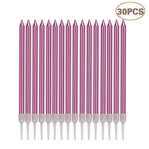 Coriver Velas de cumpleaños de Colores en titulares, Velas de Pastel de cumpleaños metálicas Altas Velas de Cupcake largas y Delgadas para Decoraciones de Pasteles de Boda (30pcs-Rose Gold)