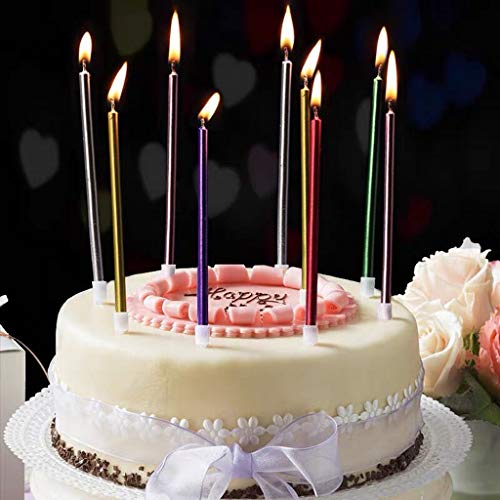 Coriver Velas de cumpleaños de Colores en titulares, Velas de Pastel de cumpleaños metálicas Altas Velas de Cupcake largas y Delgadas para Decoraciones de Pasteles de Boda (30pcs-Rose Gold)