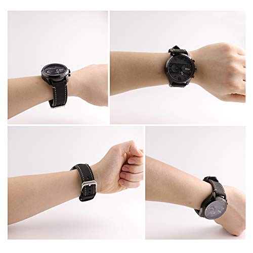 Correa de Reloj con Correa de Repuesto de Cuero para Hombres Repuesto Correa Hebilla Pequeña De Acero Inoxidable Compatible Relojes Tradicionales Deportivos Accesorios 22MM Negro