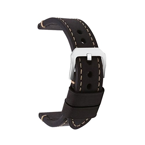 Correa de Reloj con Correa de Repuesto de Cuero para Hombres Repuesto Correa Hebilla Pequeña De Acero Inoxidable Compatible Relojes Tradicionales Deportivos Accesorios 22MM Negro