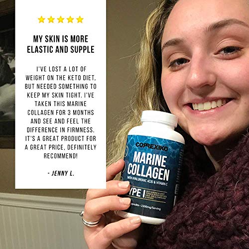 CORREXIKO Colágeno Marino con acido hialuronico en alta dosis cápsulas 2200mg (Pescado Capturado En Canadá, no criado en granjas) con Vitamina C, Zinc, Selenio - Antiedad (sin Estearato de Magnesio)