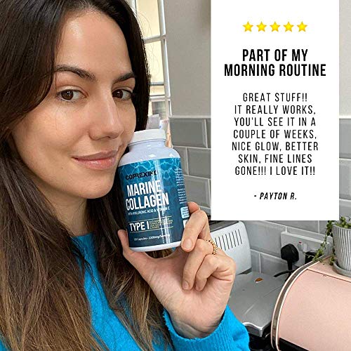 CORREXIKO Colágeno Marino con acido hialuronico en alta dosis cápsulas 2200mg (Pescado Capturado En Canadá, no criado en granjas) con Vitamina C, Zinc, Selenio - Antiedad (sin Estearato de Magnesio)