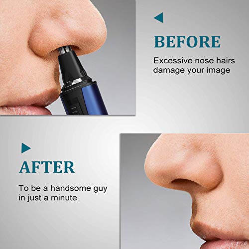 Cortador de pelo de nariz, 2020 profesional de pelo y recortadores de pelo sin dolor, para cejas faciales, orejas, funciona con pilas, recortadora nasal portátil para hombres (azul)