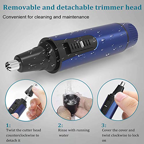 Cortador de pelo de nariz, 2020 profesional de pelo y recortadores de pelo sin dolor, para cejas faciales, orejas, funciona con pilas, recortadora nasal portátil para hombres (azul)