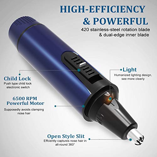 Cortador de pelo de nariz, 2020 profesional de pelo y recortadores de pelo sin dolor, para cejas faciales, orejas, funciona con pilas, recortadora nasal portátil para hombres (azul)