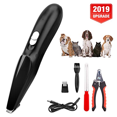 Cortadora de peluquería canina, recortadora de pelo para mascotas Cat Dog Clipper, diseño inalámbrico recargable de bajo ruido eléctrico para cabello alrededor de la cara, ojos, orejas, pata, ron