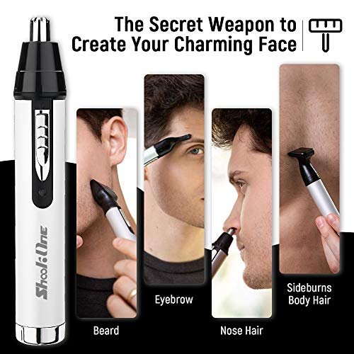 Cortapelos Nariz, Recortador de Vello Nariz/Orejas/Ceja/Barba, 4 en 1 USB Recargable Set de Depiladora con 4 Cabezas de Reemplazo de Acero Inoxidable