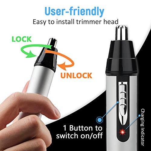 Cortapelos Nariz, Recortador de Vello Nariz/Orejas/Ceja/Barba, 4 en 1 USB Recargable Set de Depiladora con 4 Cabezas de Reemplazo de Acero Inoxidable