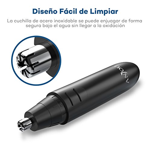 Cortapelos Nariz y Oreja - Profesional Nose Hair Trimmer con LED Hojas de Acero Inoxidable de Doble Borde de Anjou Afeitadora para Nariz Oído y Pelo Facial Cabeza Desmontable Lavable